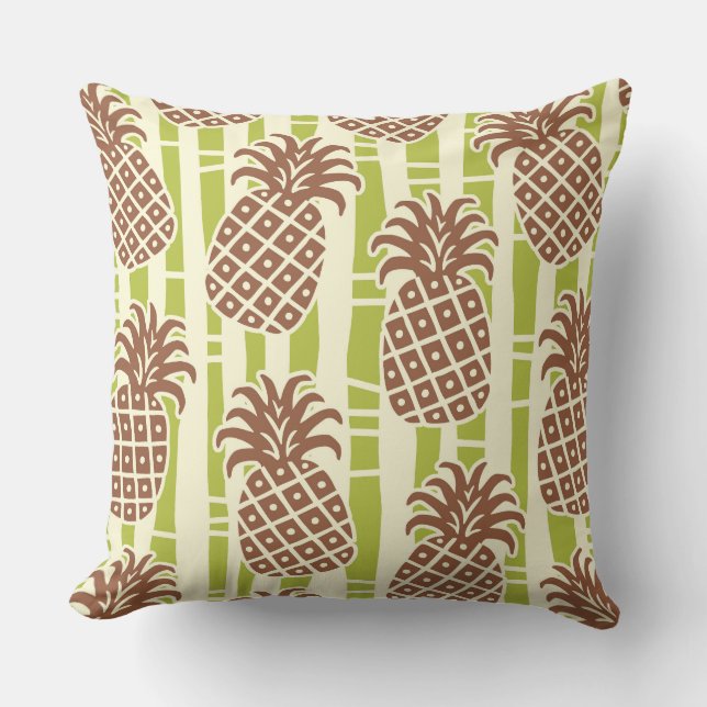 Tiki Pineapple Bamboo Stripes Pattern Throw Pillow (Front)
