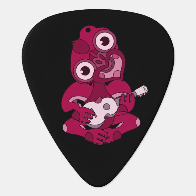 Tiki playing pink Ukulele Guitar Pick (Front)