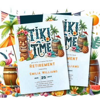 Tiki Retirement Tropical Luau Hawaiian Party Invitation by invitationz at Zazzle