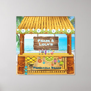 Tiki Shack Blue Beachy Floral Photo Drawing Canvas Print