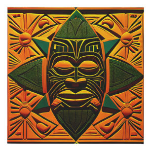 Tiki Shield Faux Wrapped Canvas Print