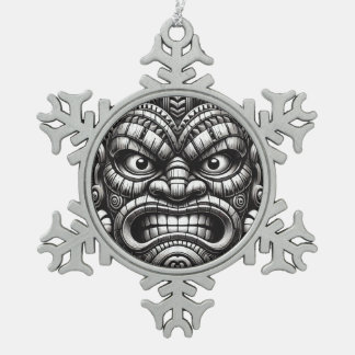 Tiki Snowflake Pewter Christmas Ornament