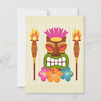Tiki Statue, Torches and Hibiscus Flower Postcard
