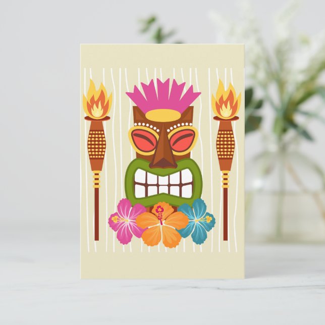 Tiki Statue, Torches and Hibiscus Flower Thank You (Standing Front)