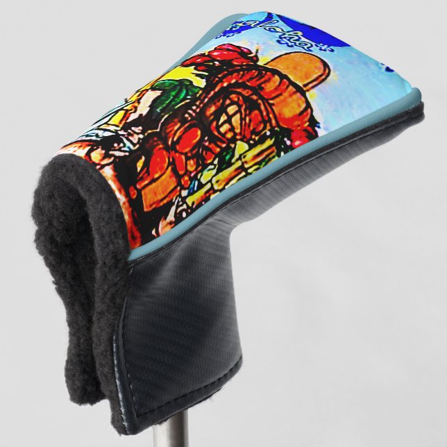 Tiki Statue with Menehune and Hibiscus Golf Head Cover (3/4 Front)