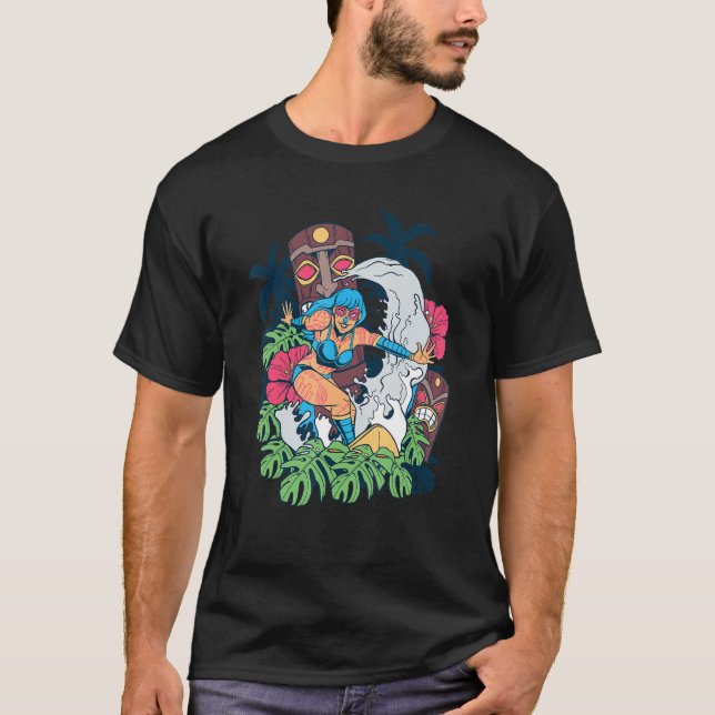 Tiki Surfer Girl Polynesian Hawaiian Beach Women's T-Shirt (Front)