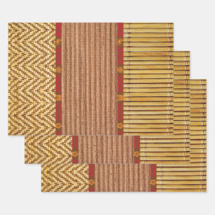Tiki textures faux bamboo and reed wrapping paper sheets