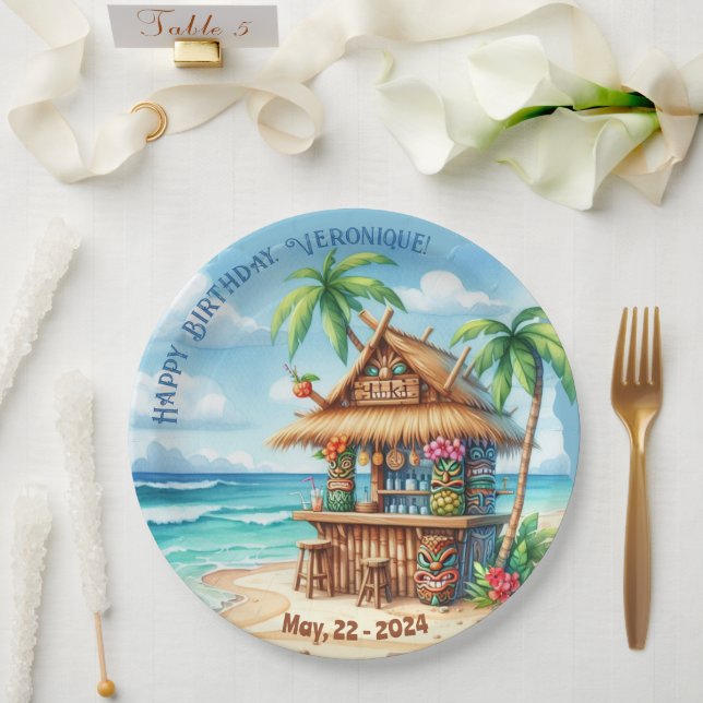 Tiki theme Vacation style custom text Paper Plates (Wedding)