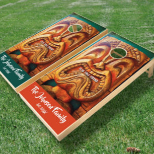 Tiki Time Cool Fun Rustic Tropical Retro Vintage Cornhole Set
