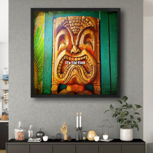 "Tiki Time" Fierce, Vintage, Retro, Wood Tiki Face Poster