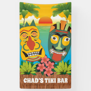 Tiki Time in Bright Colors with Masks & Sunset Banner
