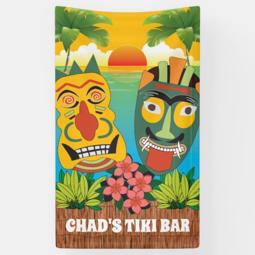 Tiki Time in Bright Colors with Masks  Sunset Banner