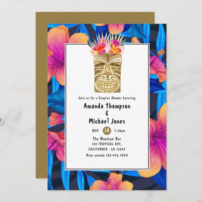 Tiki Time Luau Summer Beach Couples Shower Invitation (Front/Back)