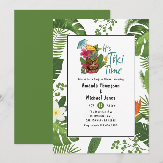 Tiki Time Luau Summer Beach Couples Shower Invitation (Front/Back)