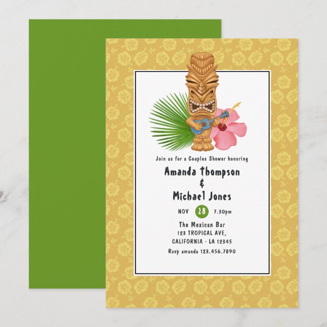 Tiki Time Luau Summer Beach Couples Shower Invitation (Front/Back)