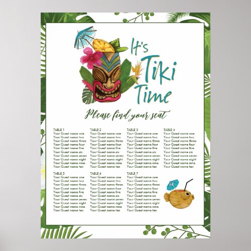 Tiki Time Luau Summer Beach Wedding Poster