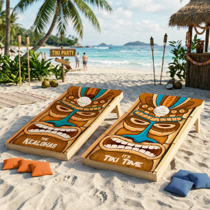 Tiki Time Tropical Hawaiian  Cornhole Set