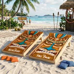 Tiki Time Tropical Hawaiian  Cornhole Set