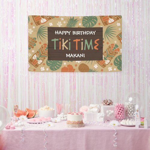 Tiki Time Tropical Luau Birthday Party Banner