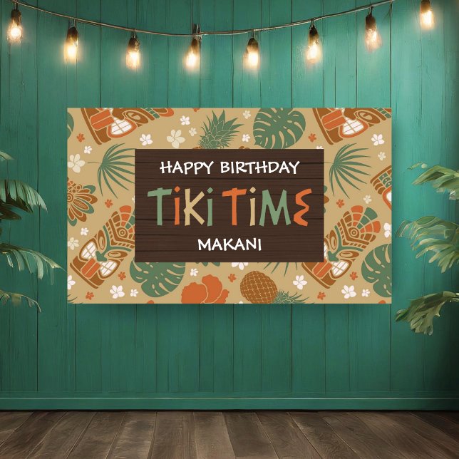 Tiki Time Tropical Luau Birthday Party Banner (Creator Uploaded)
