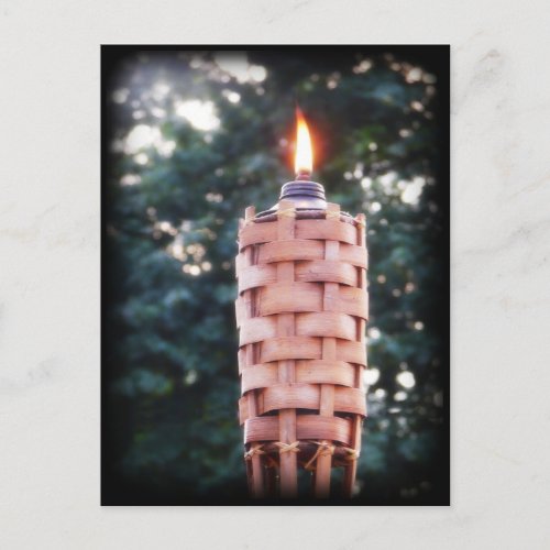 Tiki Torch _ Bamboo Outdoor Torch with Flame Postcard