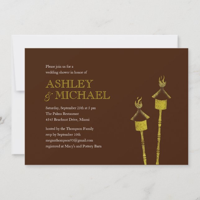 Tiki Torch Beach Wedding Shower Invitations (Front)