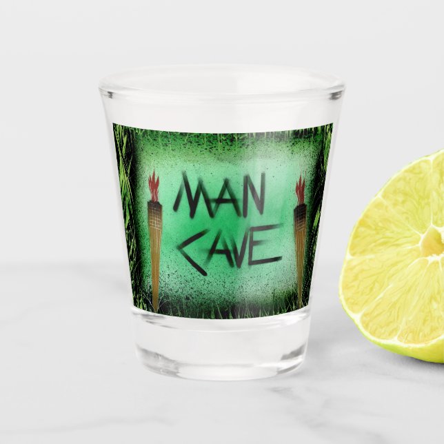 Tiki Torch Man Cave Green Shot Glass (Front)