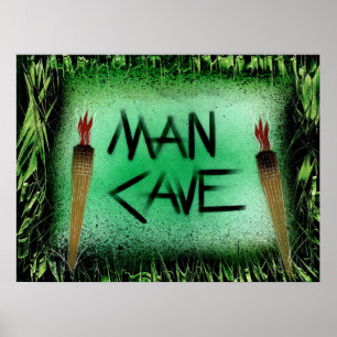 Tiki Torch Man Cave on Green Poster
