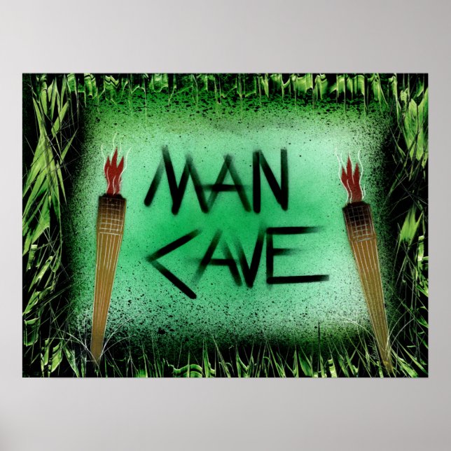 Tiki Torch Man Cave on Green Poster (Front)