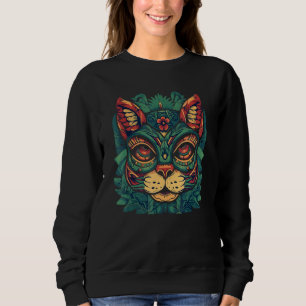 Tiki Totem Mask Hawaiian Cat Tiki Mask Hawaii Cat Sweatshirt