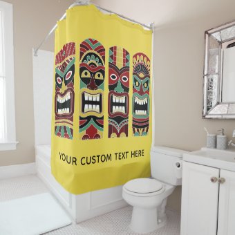 Tiki Totems custom text & color shower curtain | Zazzle