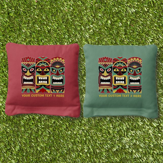 Tiki Totems custom text Cornhole Bags (Grass)