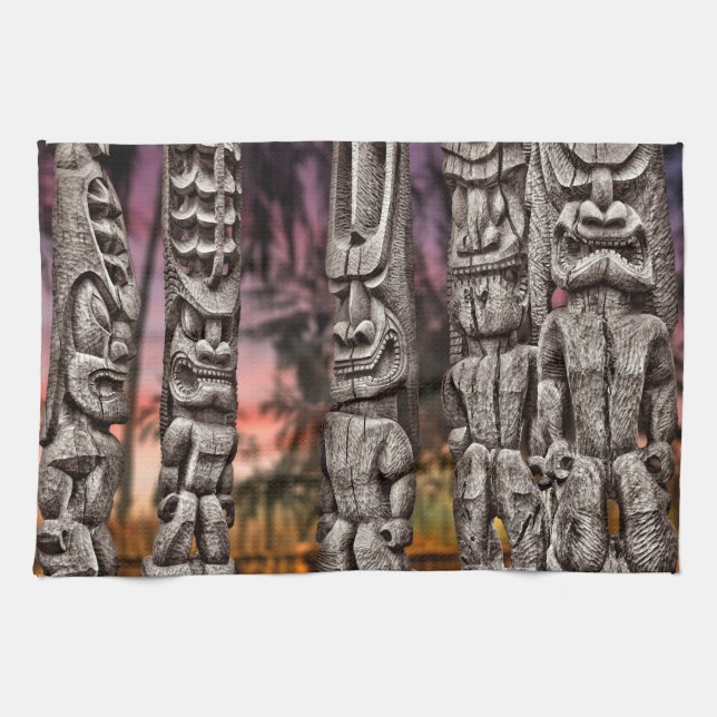 Tiki Tribal Council, Big Island Hawaii, Kitchen Towel (Horizontal)