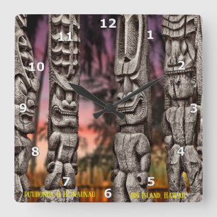 Tiki Tribal Council, Big Island, Square Wall Clock