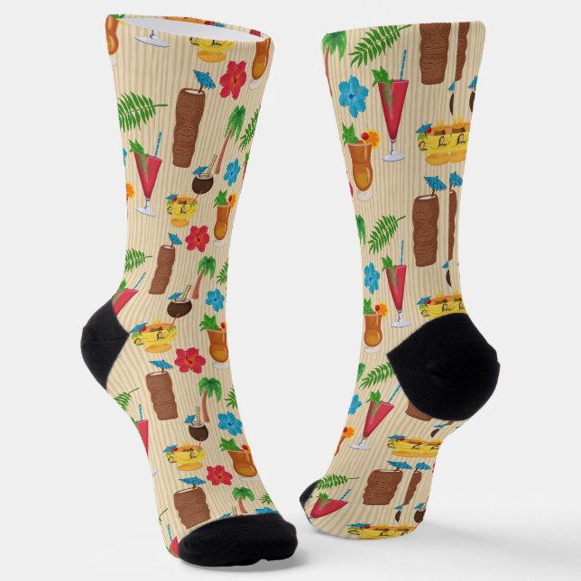 Tiki Tropical Cocktails Monogrammed Socks (Angled)
