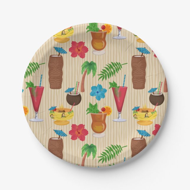 Tiki Tropical Cocktails Paper Plates (Front)