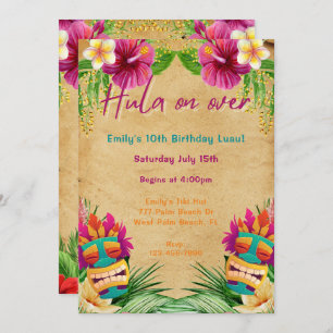 Tiki Tropical Hawaiian Luau Hula on Over Birthday Invitation