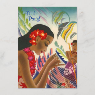Tiki Tropical Lei Hawaiian Pool party INVITATON Invitation