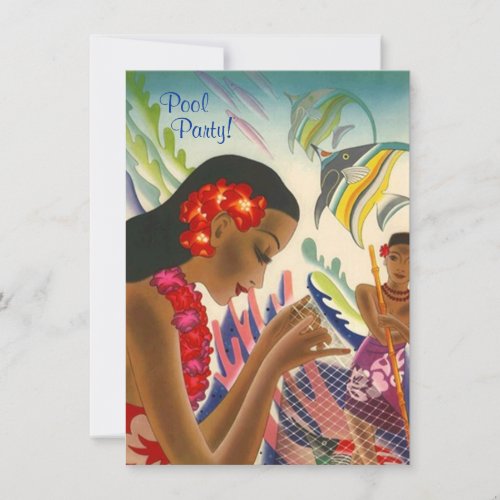 Tiki Tropical Lei Hawaiian Pool party INVITATON Custom Announcement