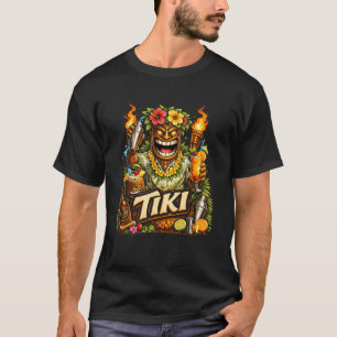 Tiki Tropical Mask Hibiscus Torch Island Bar Vibes T-Shirt