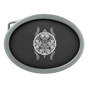 Tiki Warrior Turtle Tattoo Oval Belt Buckle