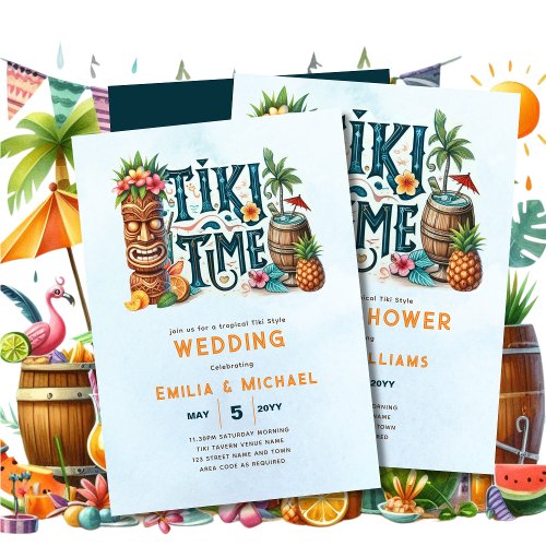 TIKI WEDDING Tropical Luau Hawaiian Party Invitation