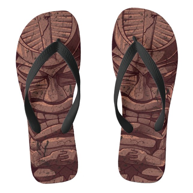 Tiki Wooden Statue Totem Sculpture Flip Flops (Footbed)