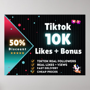 Tiktok 10K Likes + 100K Views FREE Poster