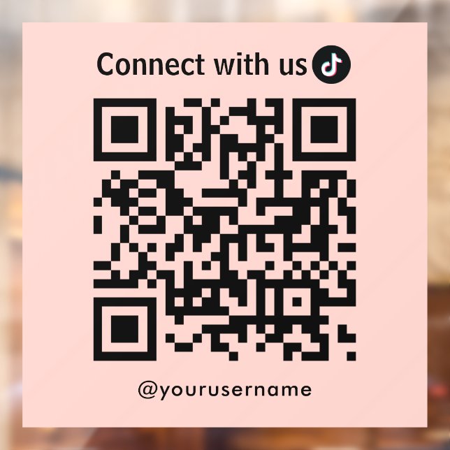 Tiktok Connect With Us Qr Code Blush Pink Window Cling (Sheet 2)