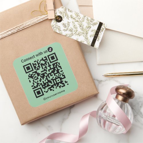 Tiktok Connect With Us Qr Code Mint Green Square Sticker