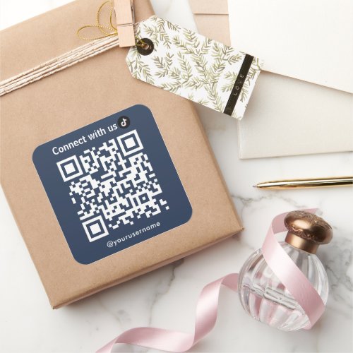 Tiktok Connect With Us Qr Code Navy Blue Square Sticker