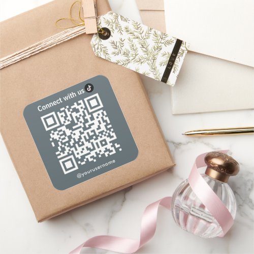 Tiktok Connect With Us Qr Code Navy Square Sticker