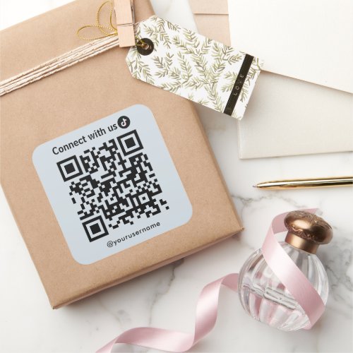 Tiktok Connect With Us Qr Code Soft Navy Square Sticker