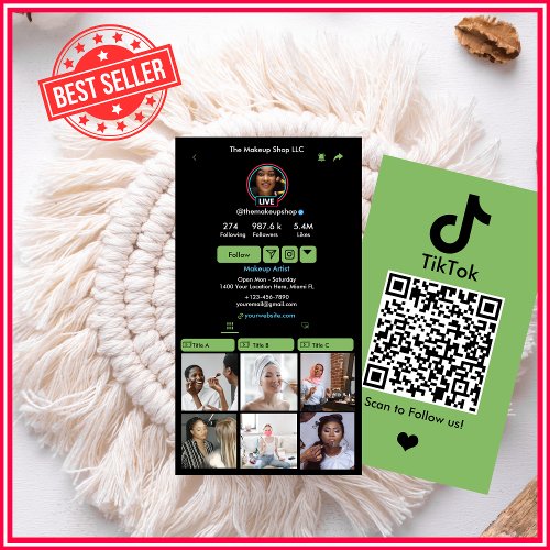 TikTok Money Green QR Code Social Media Business Card